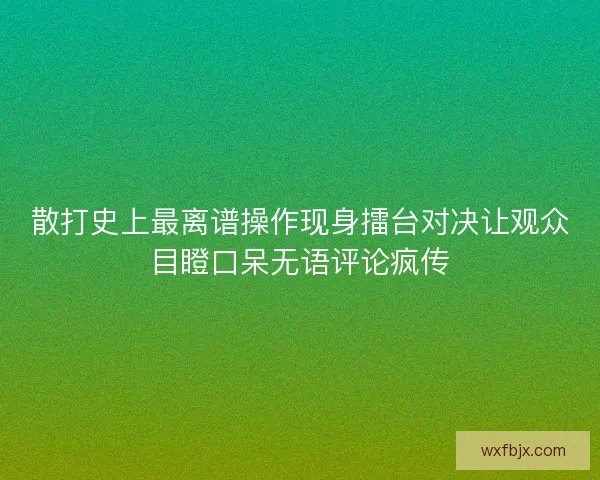 散打史上最离谱操作现身擂台对决让观众目瞪口呆无语评论疯传