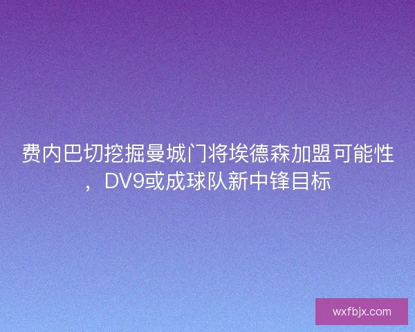 费内巴切挖掘曼城门将埃德森加盟可能性，DV9或成球队新中锋目标